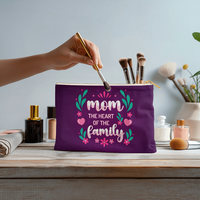 Fabric Zippered Pouch Smaill for Mom - Mother's Day Gift - Mom the Heart of the Family
