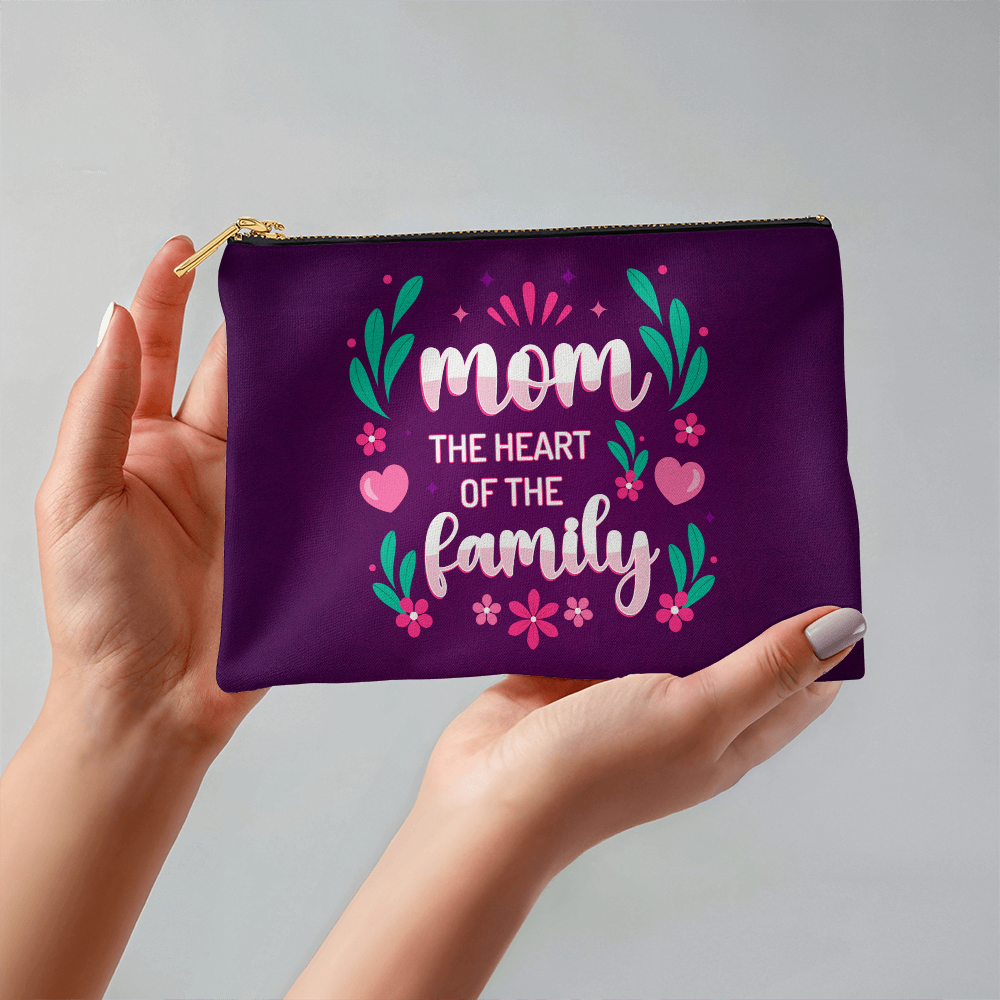 Fabric Zippered Pouch Smaill for Mom - Mother's Day Gift - Mom the Heart of the Family