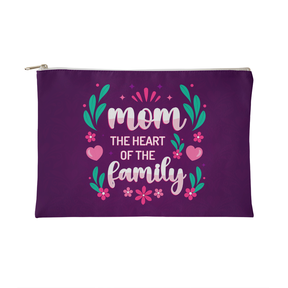 Fabric Zippered Pouch Smaill for Mom - Mother's Day Gift - Mom the Heart of the Family