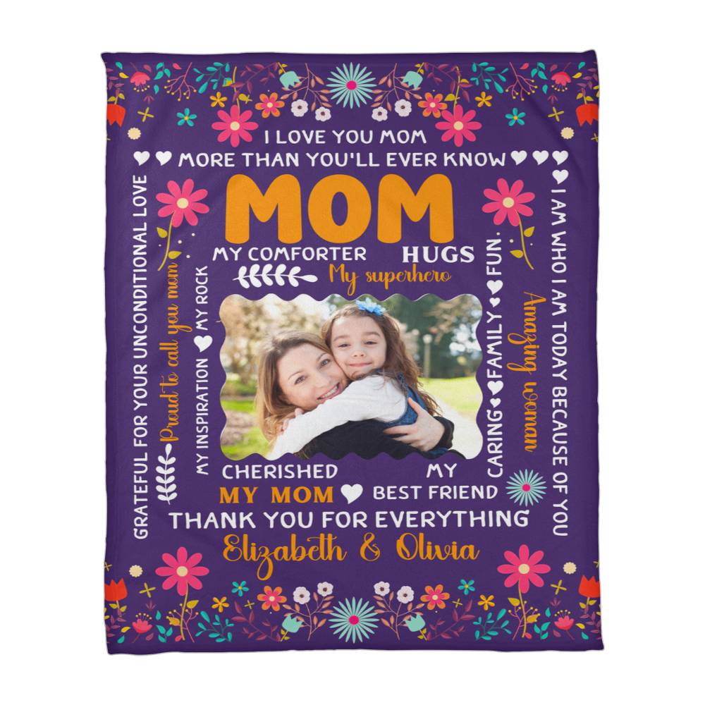 Personalized Coral Fleece Blanket (Portrait) for Mom from Daughter - Mother's Day Gift