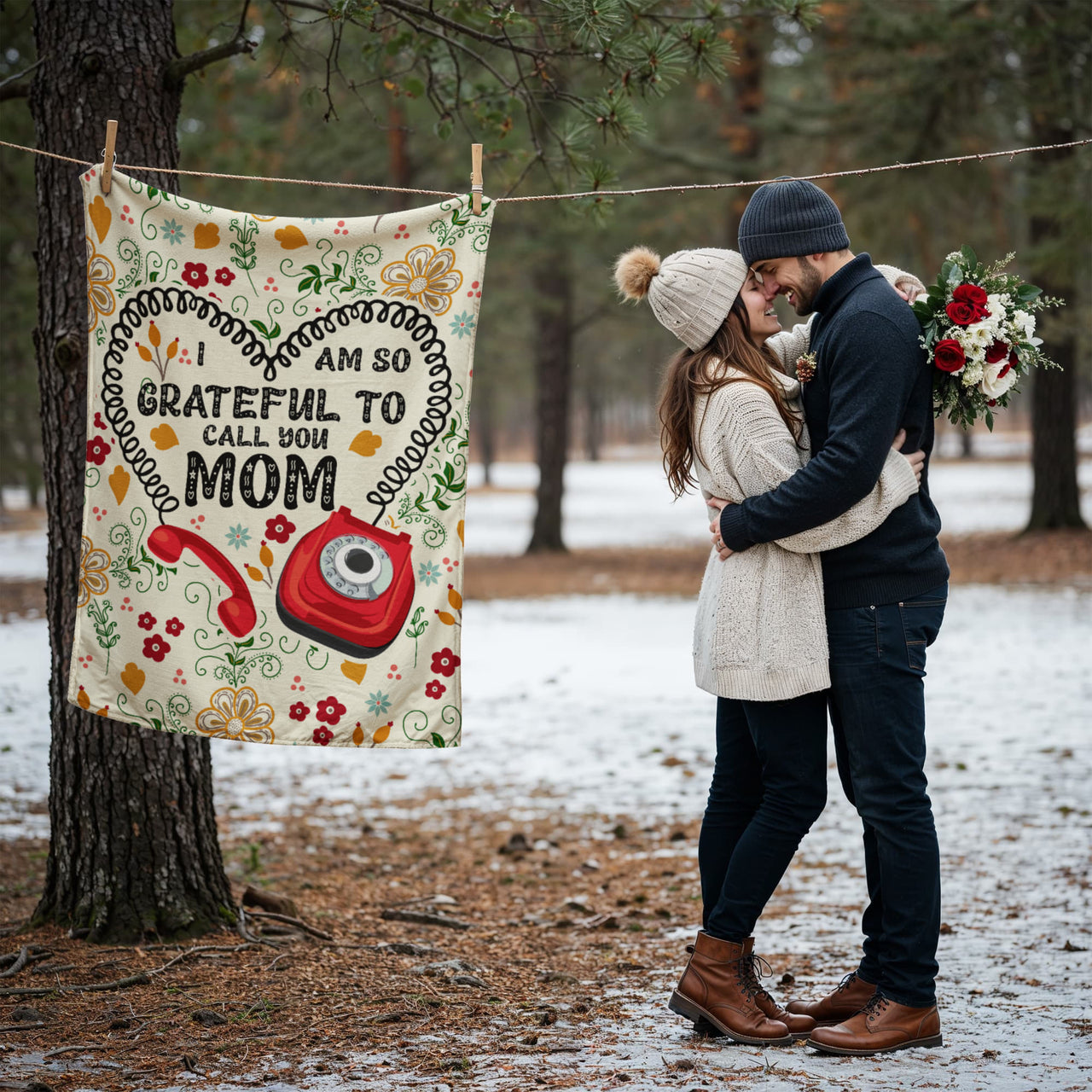 Coral Fleece Blanket Portrait (3:4) - Mother's Day Gift - I am so Grateful to Call You Mom