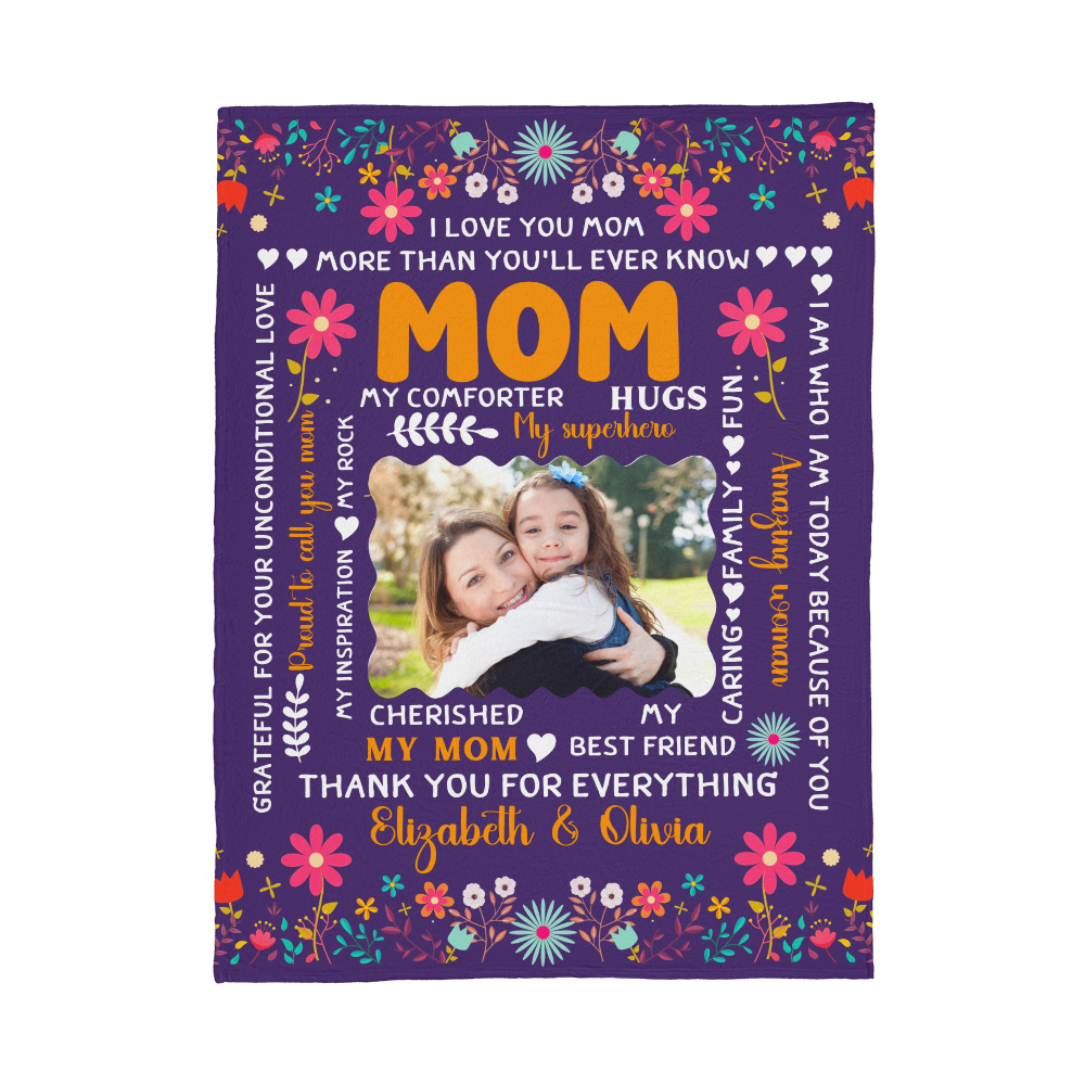 Personalized Coral Fleece Blanket (Portrait) for Mom from Daughter - Mother's Day Gift