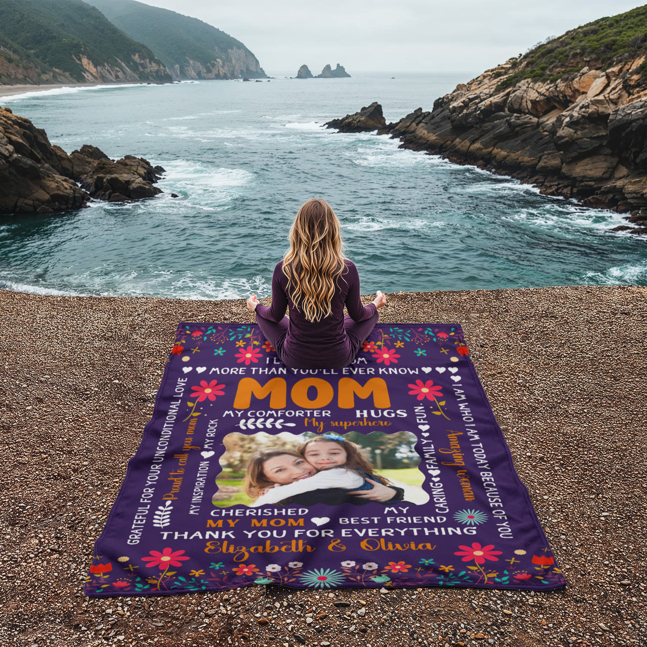 Personalized Coral Fleece Blanket (Portrait) for Mom from Daughter - Mother's Day Gift