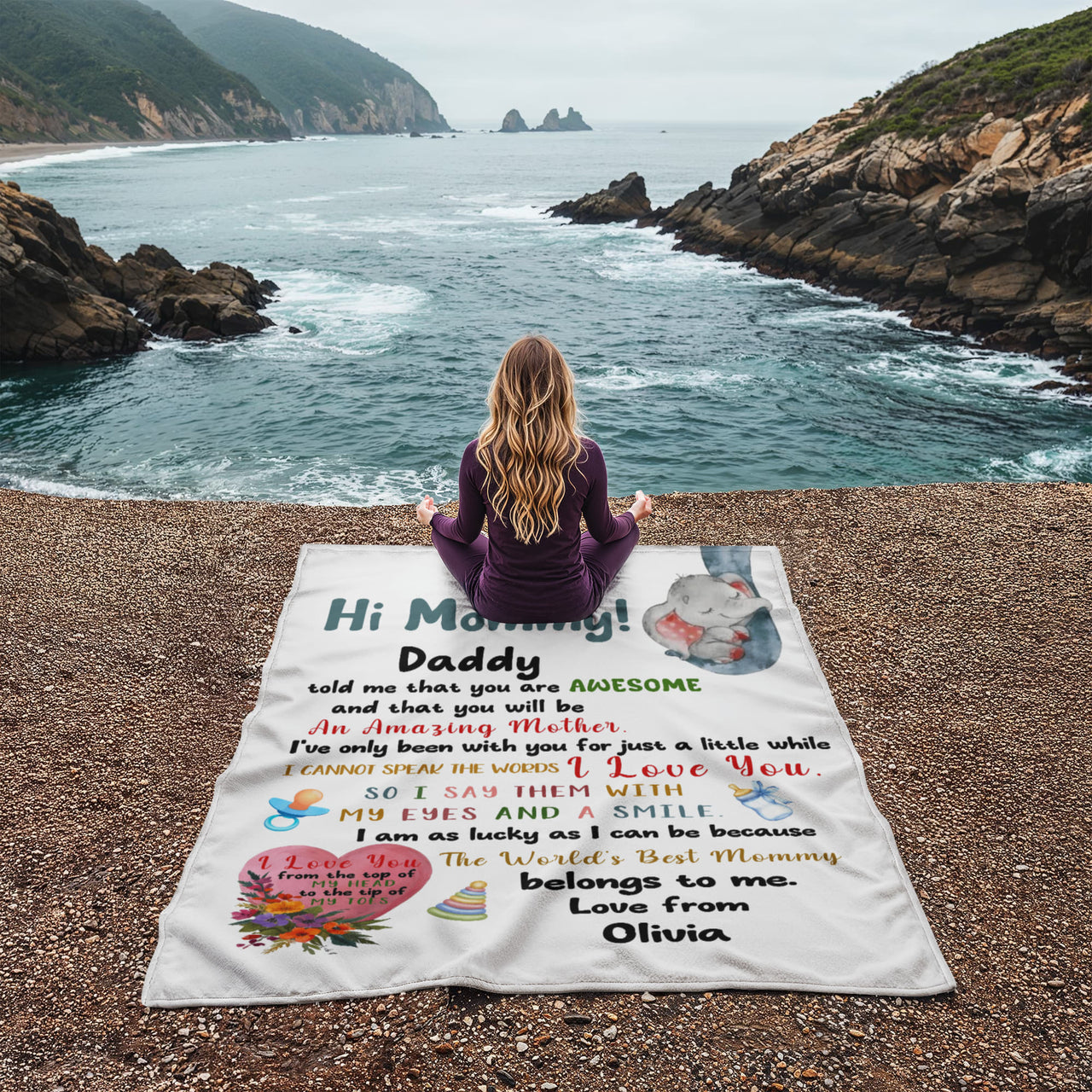 Personalized Coral Fleece Blanket (Portrait) for Mommy - Mother's Day Gift