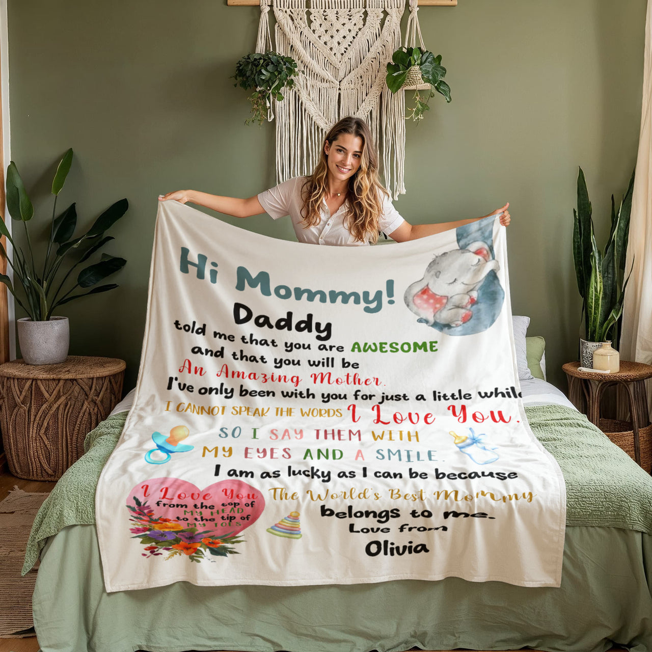 Personalized Coral Fleece Blanket (Portrait) for Mommy - Mother's Day Gift