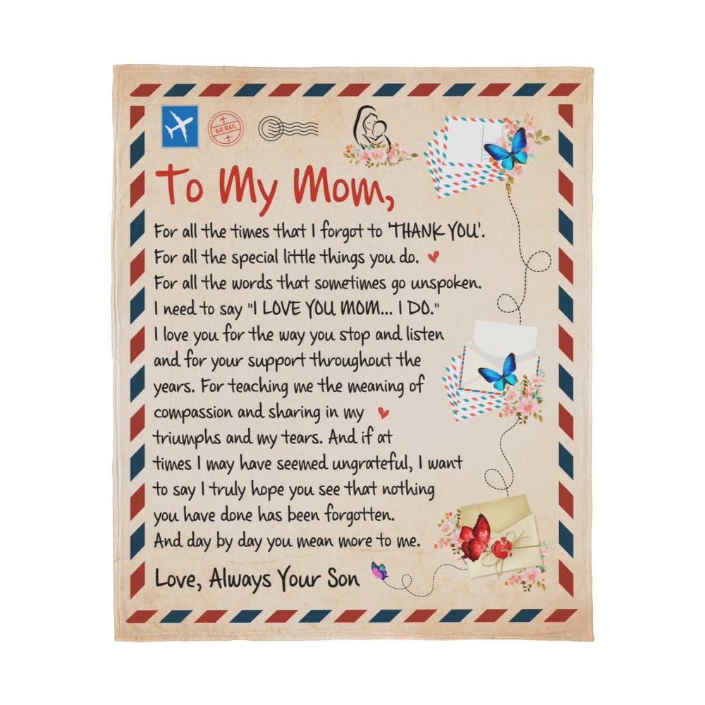 Jersey Fleece Blanket 50" x 60" for Mom - Mother's Day Gift - Letter