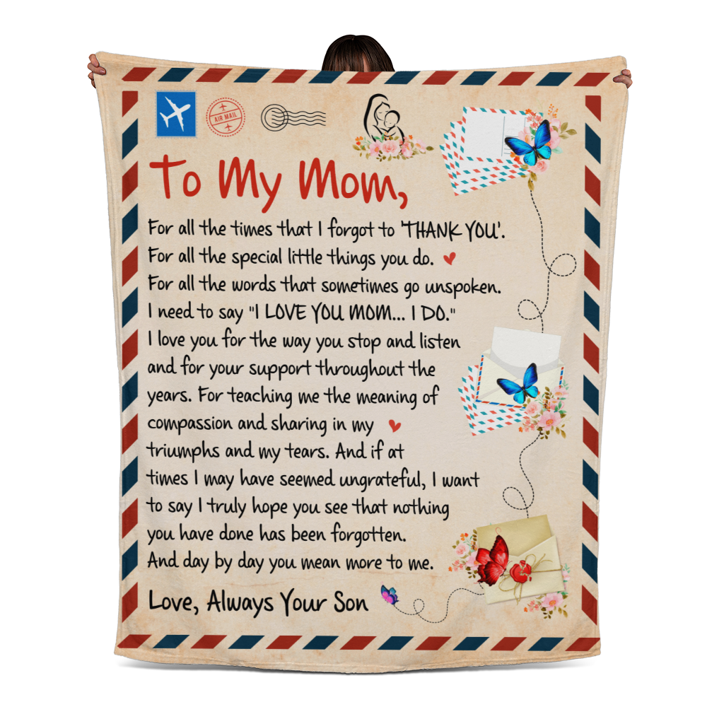 Jersey Fleece Blanket 50" x 60" for Mom - Mother's Day Gift - Letter