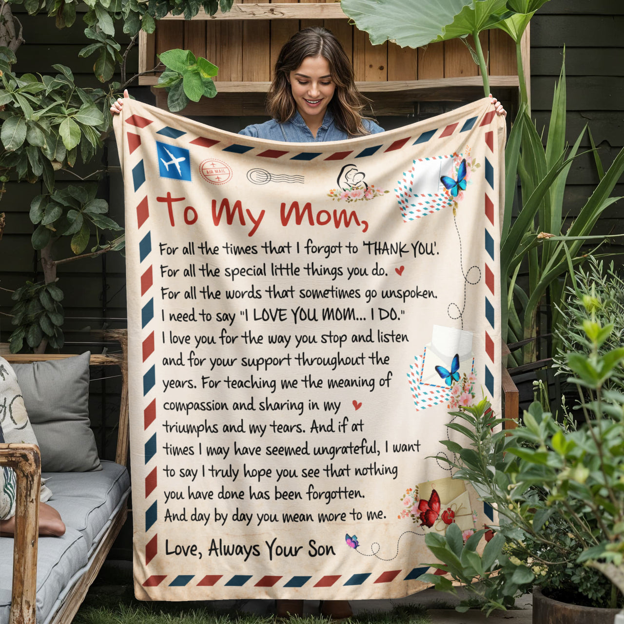 Jersey Fleece Blanket 50" x 60" for Mom - Mother's Day Gift - Letter