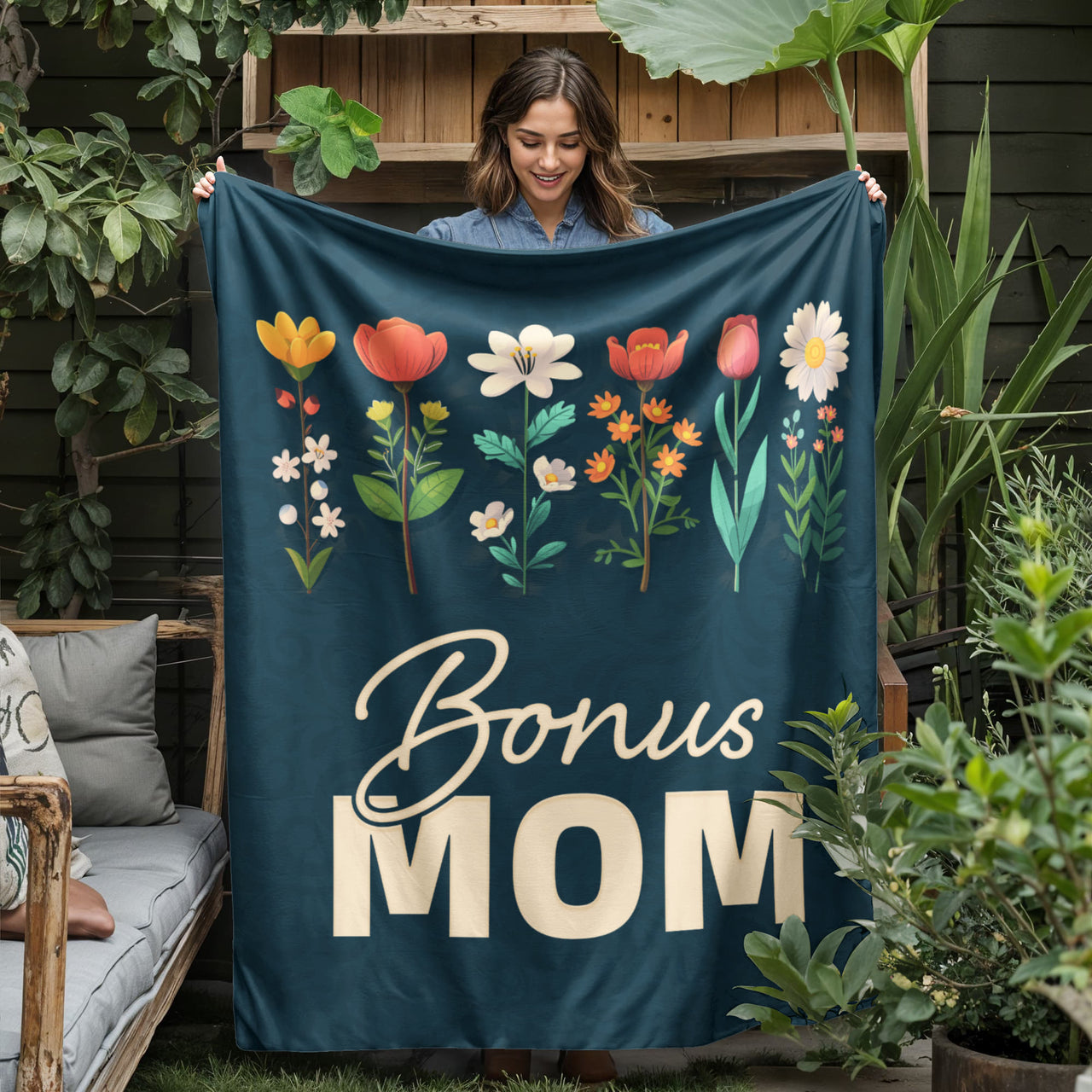 Jersey Fleece Blanket (Portrait) 50" x 60" for Stepmother / Bonus Mom - Mother's Day Gift