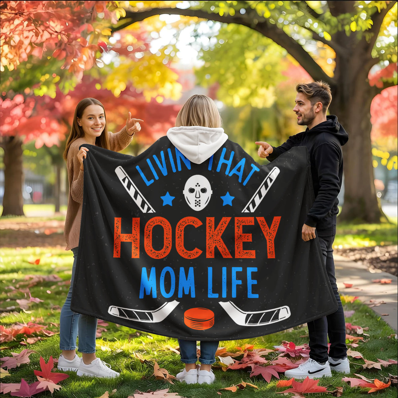 Hooded Sherpa Fleece Blanket for Mom - Mother's Day Gift - Livin' That Hockey Mom Life