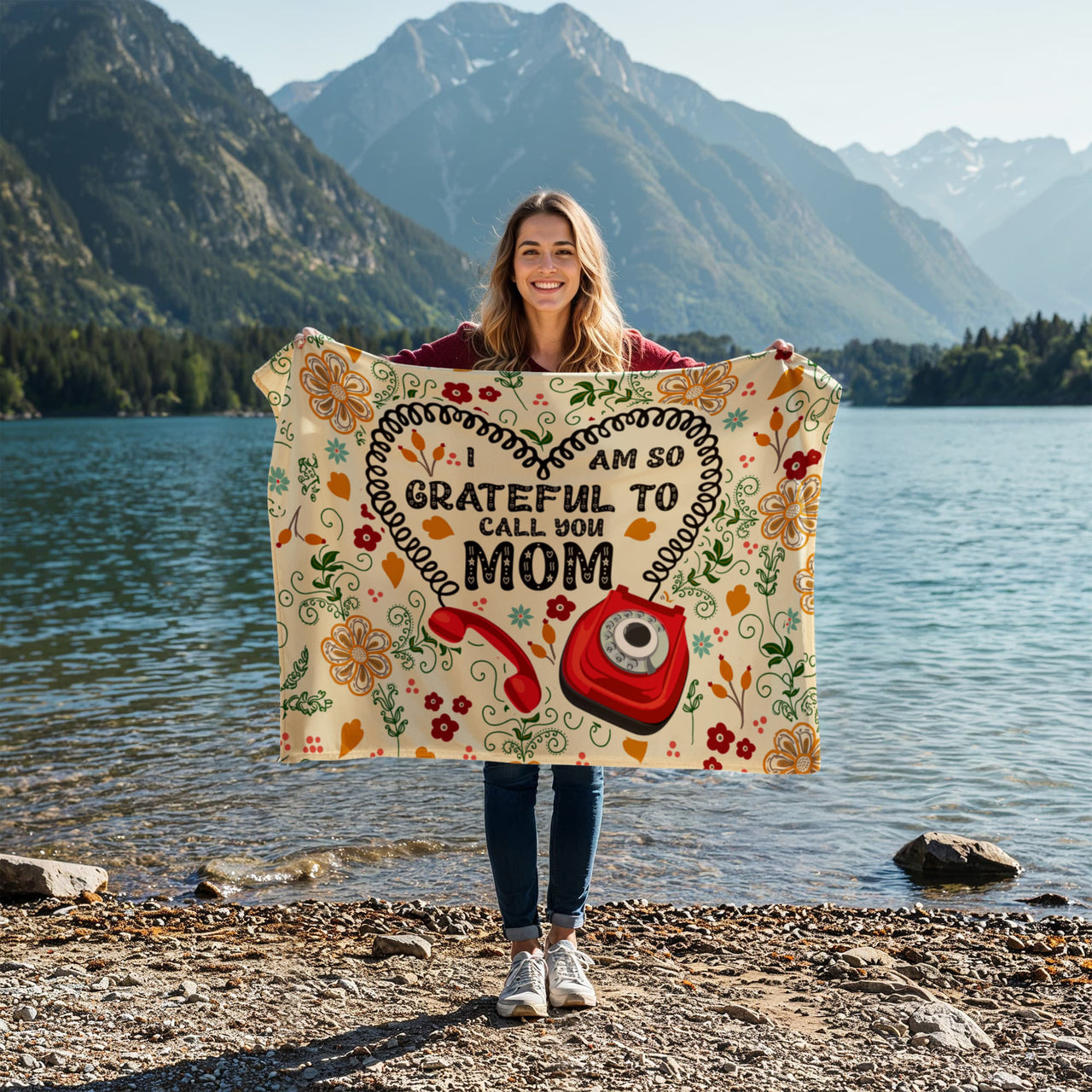 Coral Fleece Blanket Landscape (4:3) - Mother's Day Gift - I am so Grateful to Call You Mom