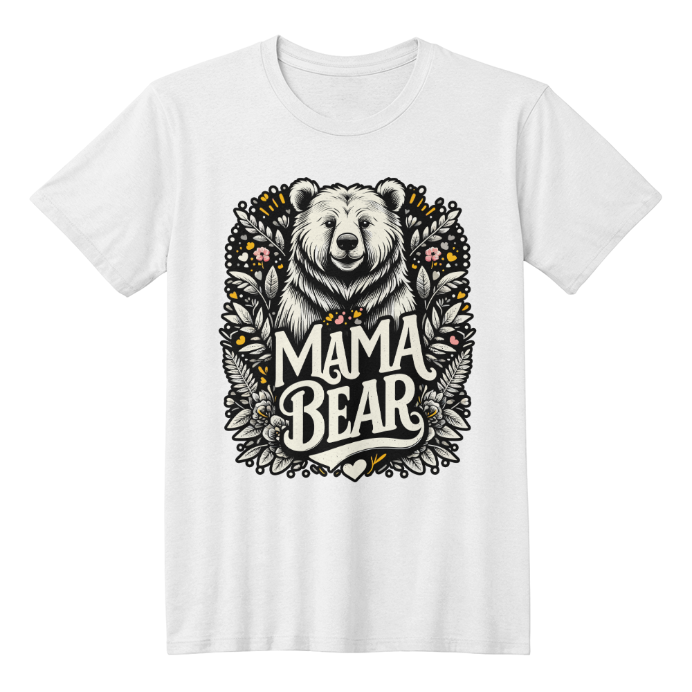 Unisex White T-Shirt Front Print for Mom - Mother's Day Gift - Mama Bear
