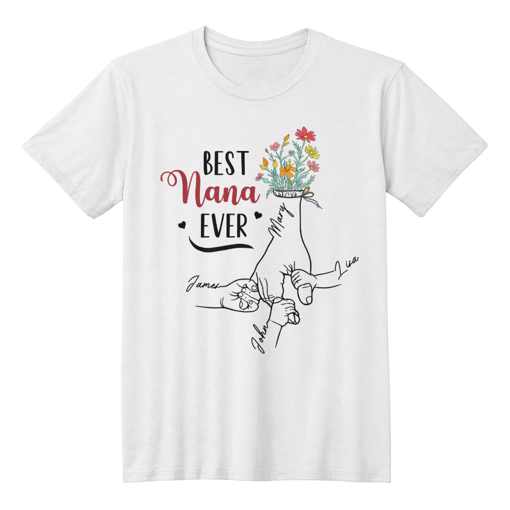 Personalized White T-Shirt for Grandma with Grandkids Names - Mother's Day Gift