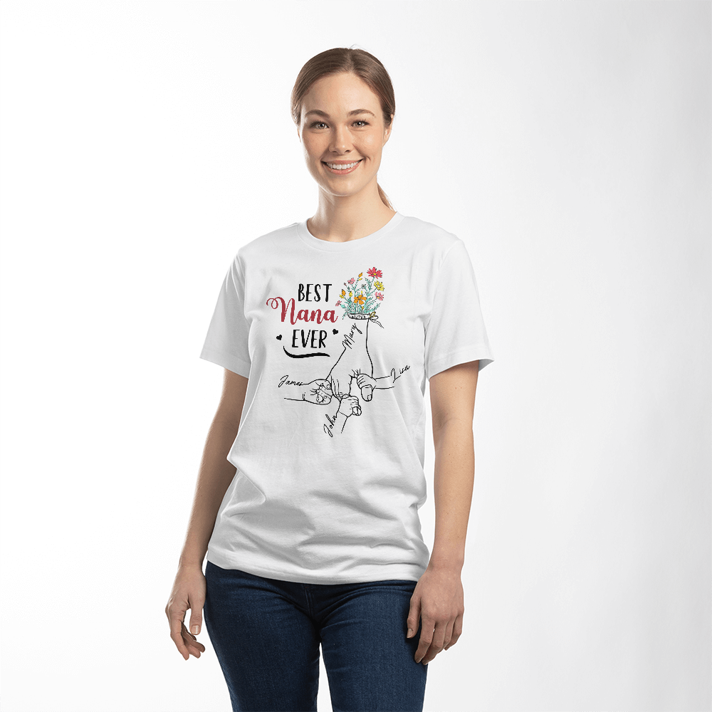 Personalized White T-Shirt for Grandma with Grandkids Names - Mother's Day Gift