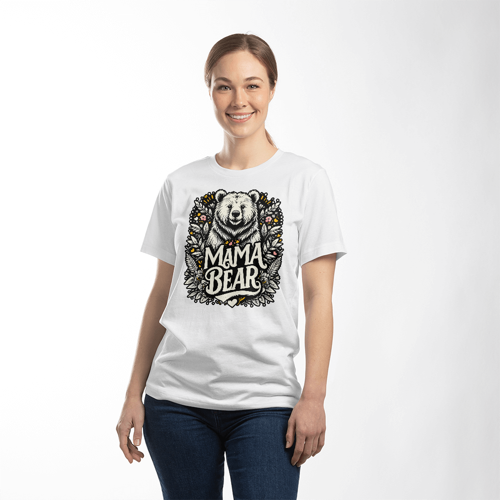 Unisex White T-Shirt Front Print for Mom - Mother's Day Gift - Mama Bear
