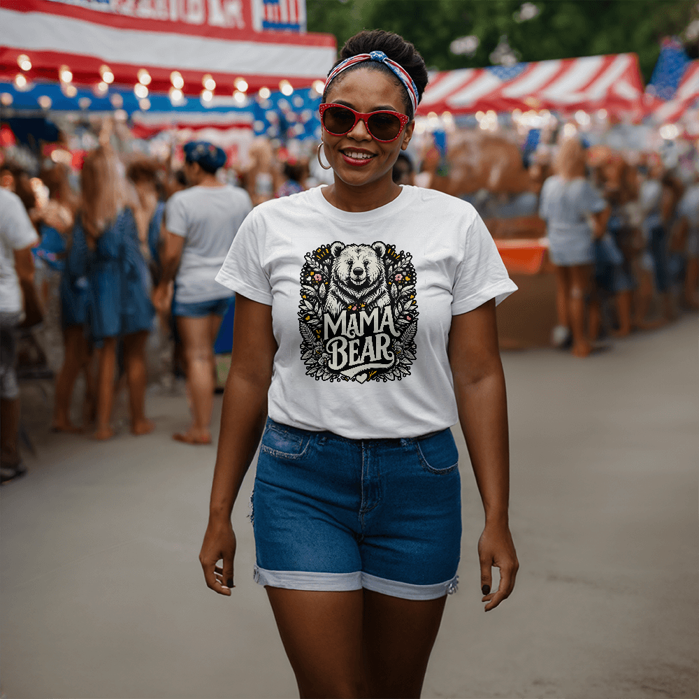 Unisex White T-Shirt Front Print for Mom - Mother's Day Gift - Mama Bear