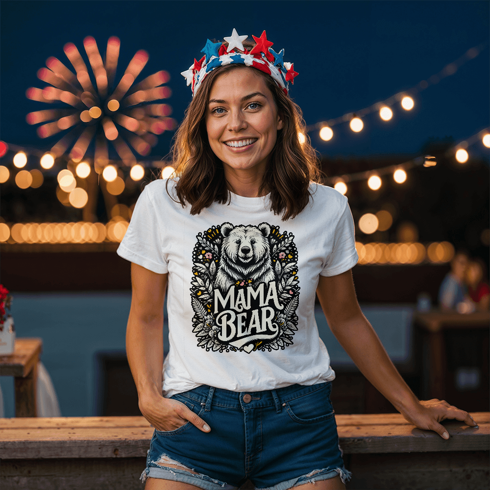 Unisex White T-Shirt Front Print for Mom - Mother's Day Gift - Mama Bear