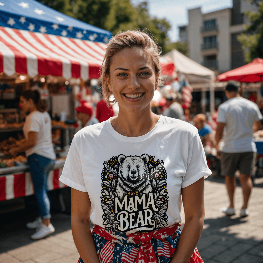 Unisex White T-Shirt Front Print for Mom - Mother's Day Gift - Mama Bear