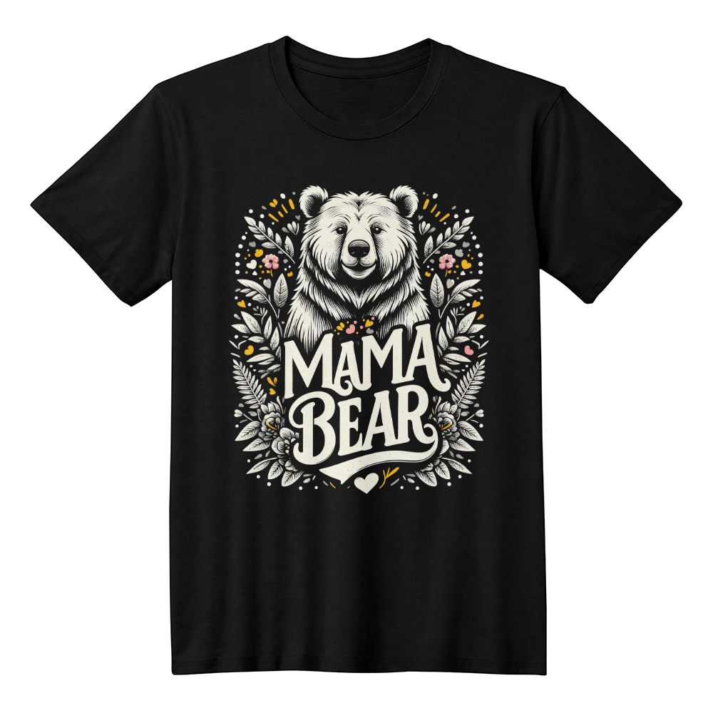 Unisex Black T-Shirt Front Print for Mom - Mother's Day Gift - Mama Bear