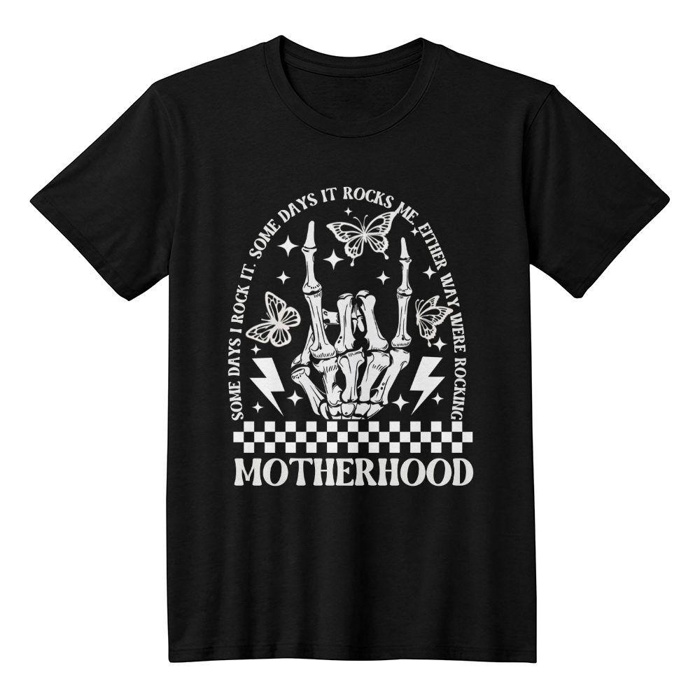 Black Unisex T-Shirt Front Print for Mom - Mother's Day Gift - Rocking Motherhood Apparel