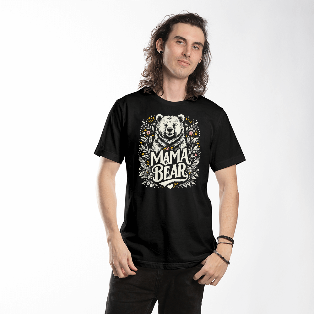 Unisex Black T-Shirt Front Print for Mom - Mother's Day Gift - Mama Bear