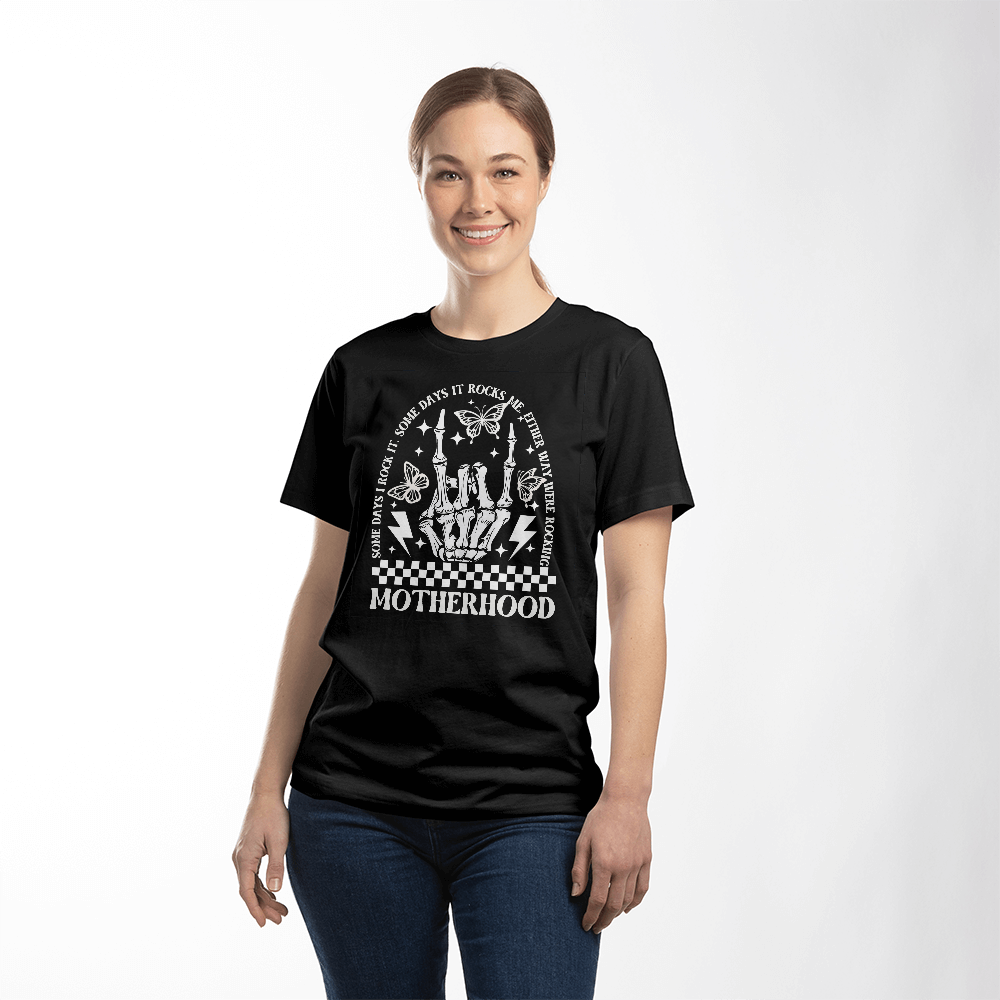 Black Unisex T-Shirt Front Print for Mom - Mother's Day Gift - Rocking Motherhood Apparel