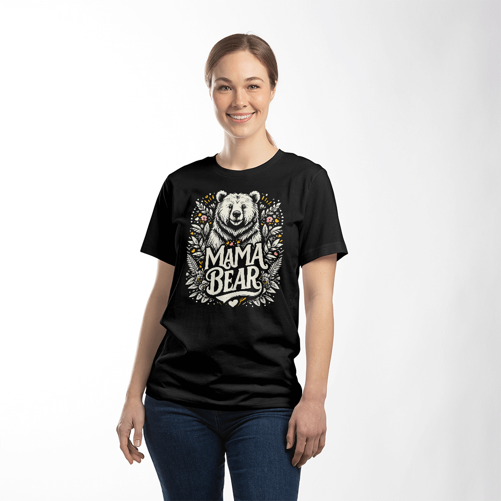 Unisex Black T-Shirt Front Print for Mom - Mother's Day Gift - Mama Bear