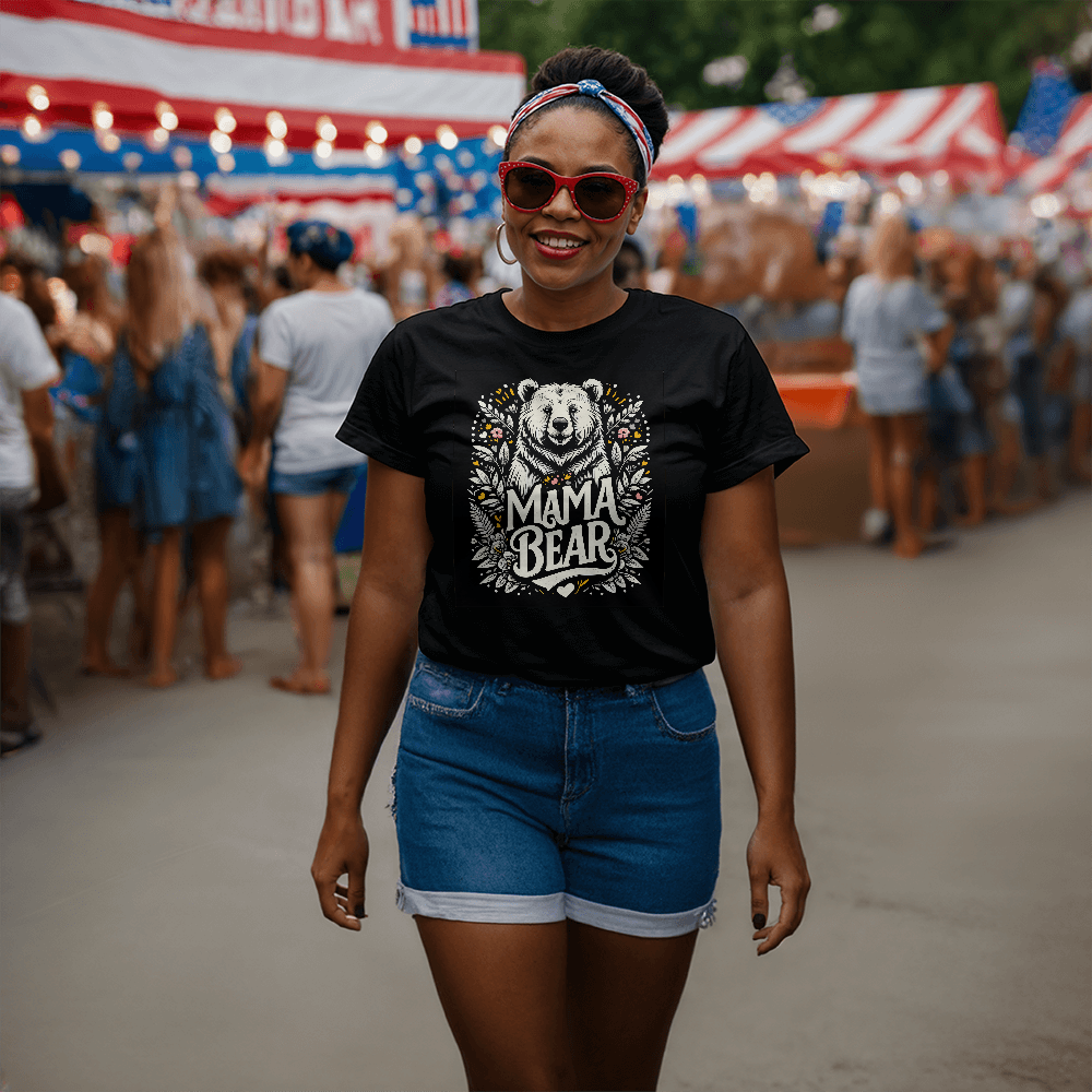 Unisex Black T-Shirt Front Print for Mom - Mother's Day Gift - Mama Bear
