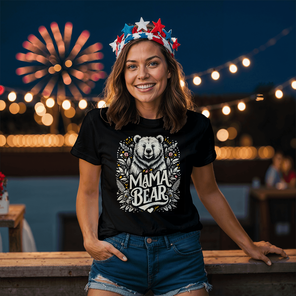 Unisex Black T-Shirt Front Print for Mom - Mother's Day Gift - Mama Bear