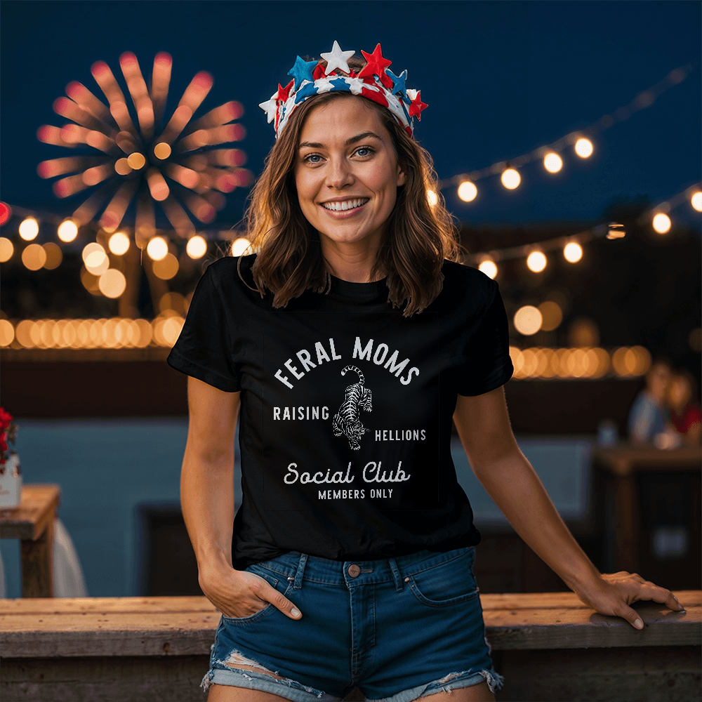 Funny Black Unisex T-Shirt Front Print for Mom - Mother's Day Gift - Feral Mom Social Club