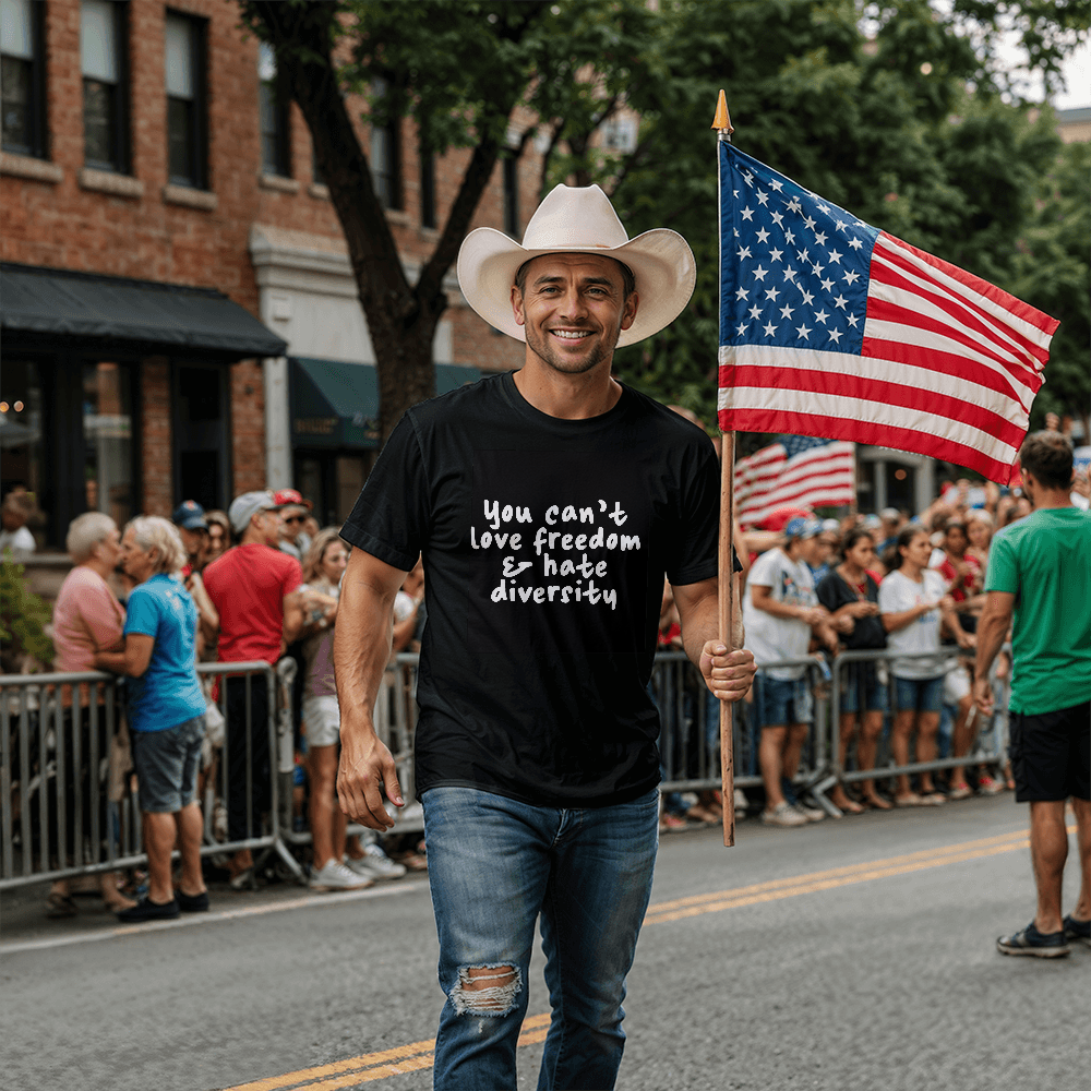 Bella + Canvas 3001 Unisex T-Shirt Front Print - You Can't Love Freedom & Hate Diversity