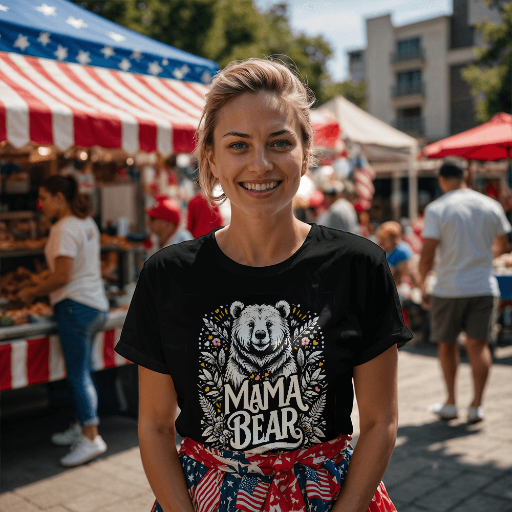 Unisex Black T-Shirt Front Print for Mom - Mother's Day Gift - Mama Bear