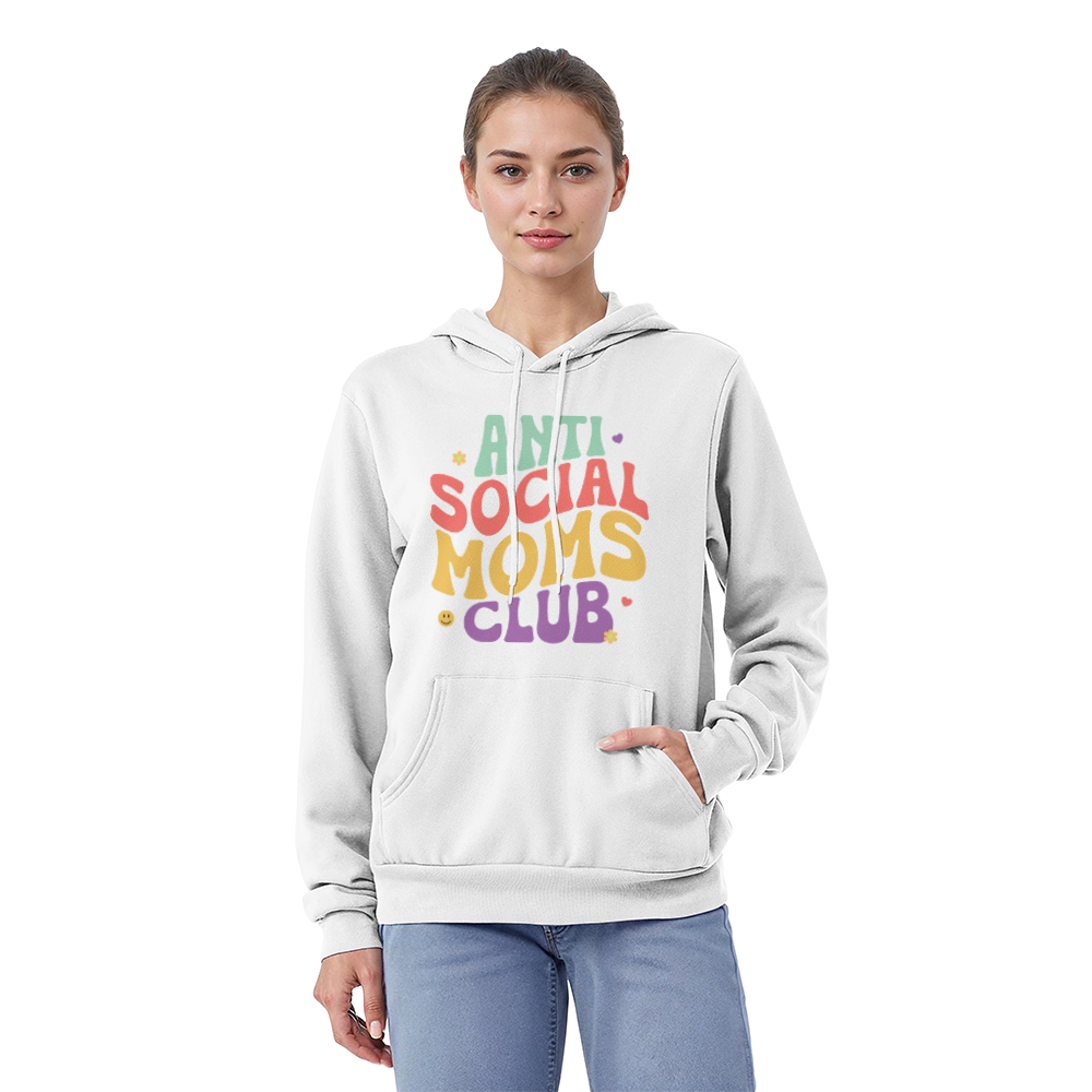 Unisex White, Black, Gray Unisex Pullover Hoodie Front Print for Mom - Mother's Day Gift - Anti Social Moms Club
