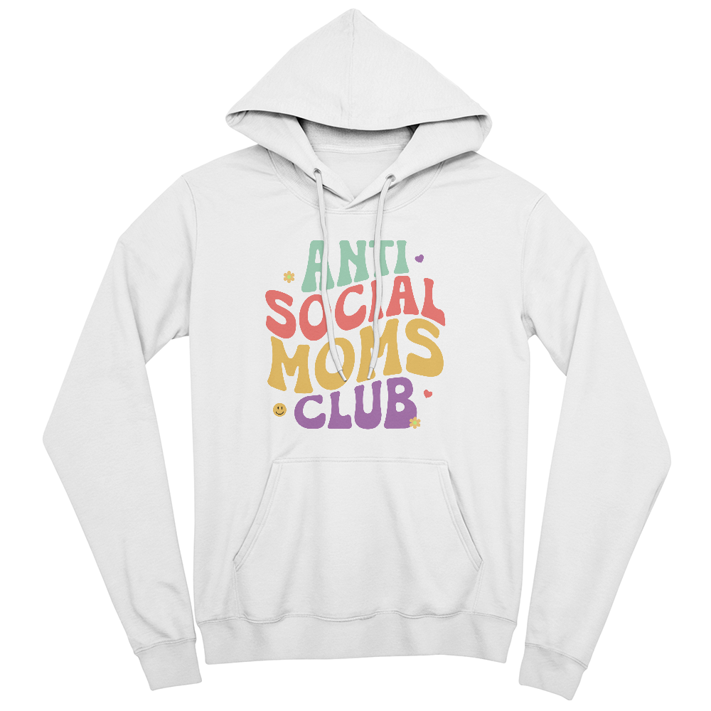 Unisex White, Black, Gray Unisex Pullover Hoodie Front Print for Mom - Mother's Day Gift - Anti Social Moms Club
