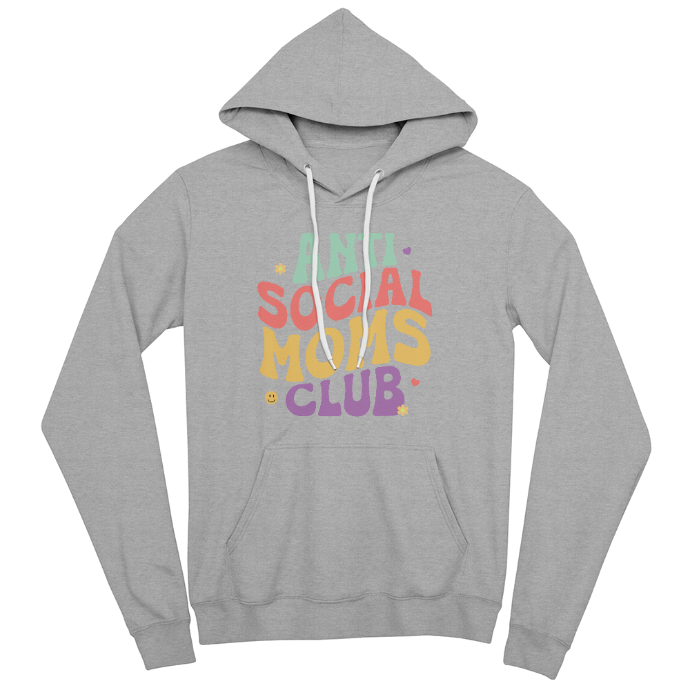Unisex White, Black, Gray Unisex Pullover Hoodie Front Print for Mom - Mother's Day Gift - Anti Social Moms Club