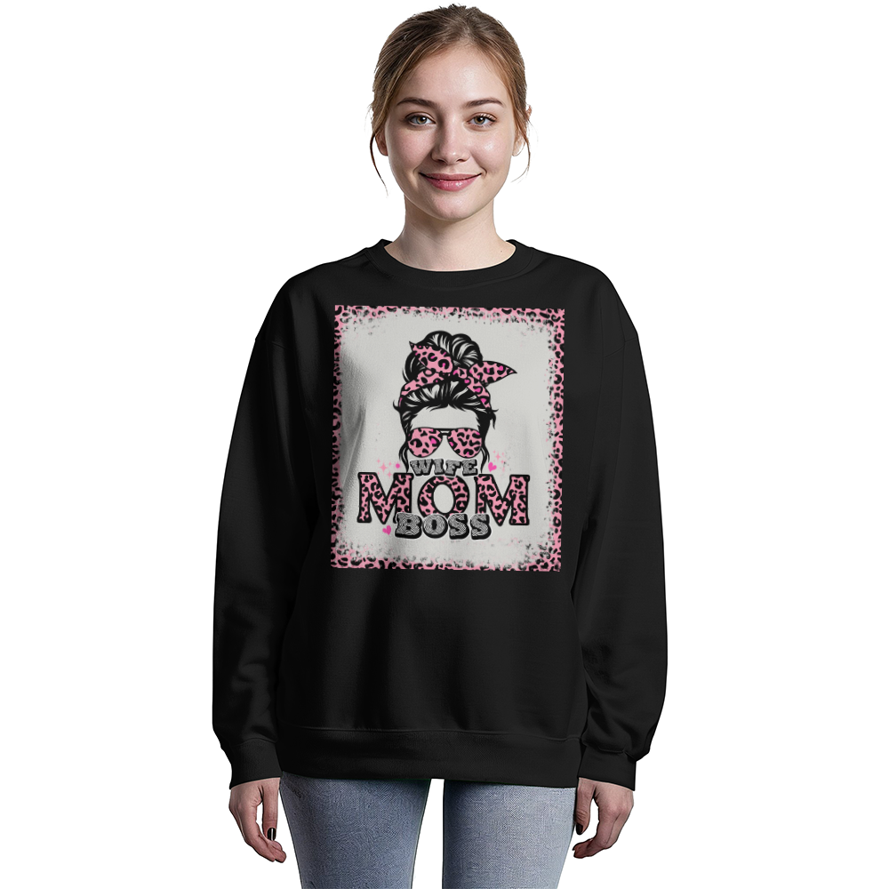 Bella + Canvas 3945 Unisex White, Black, Gray Unisex Crewneck Sweatshirt Front Print for Mom - Mother's Day Gift - Wife Mom Boss