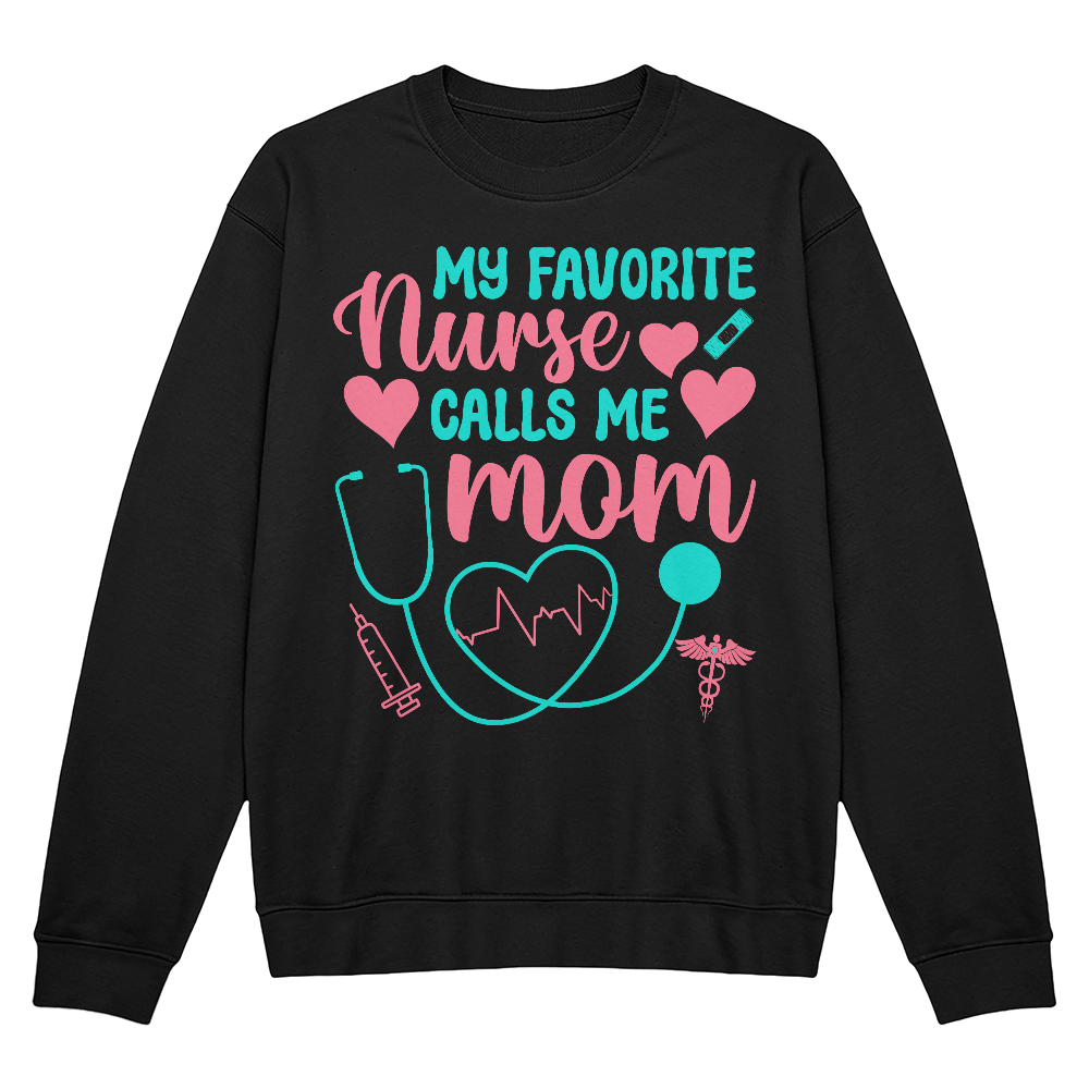 Bella + Canvas 3945 Unisex White, Black, Gray Unisex Crewneck Sweatshirt Front Print for Nurse Mom - Mother's Day Gift - My Favorite Nurse Calls me Mom