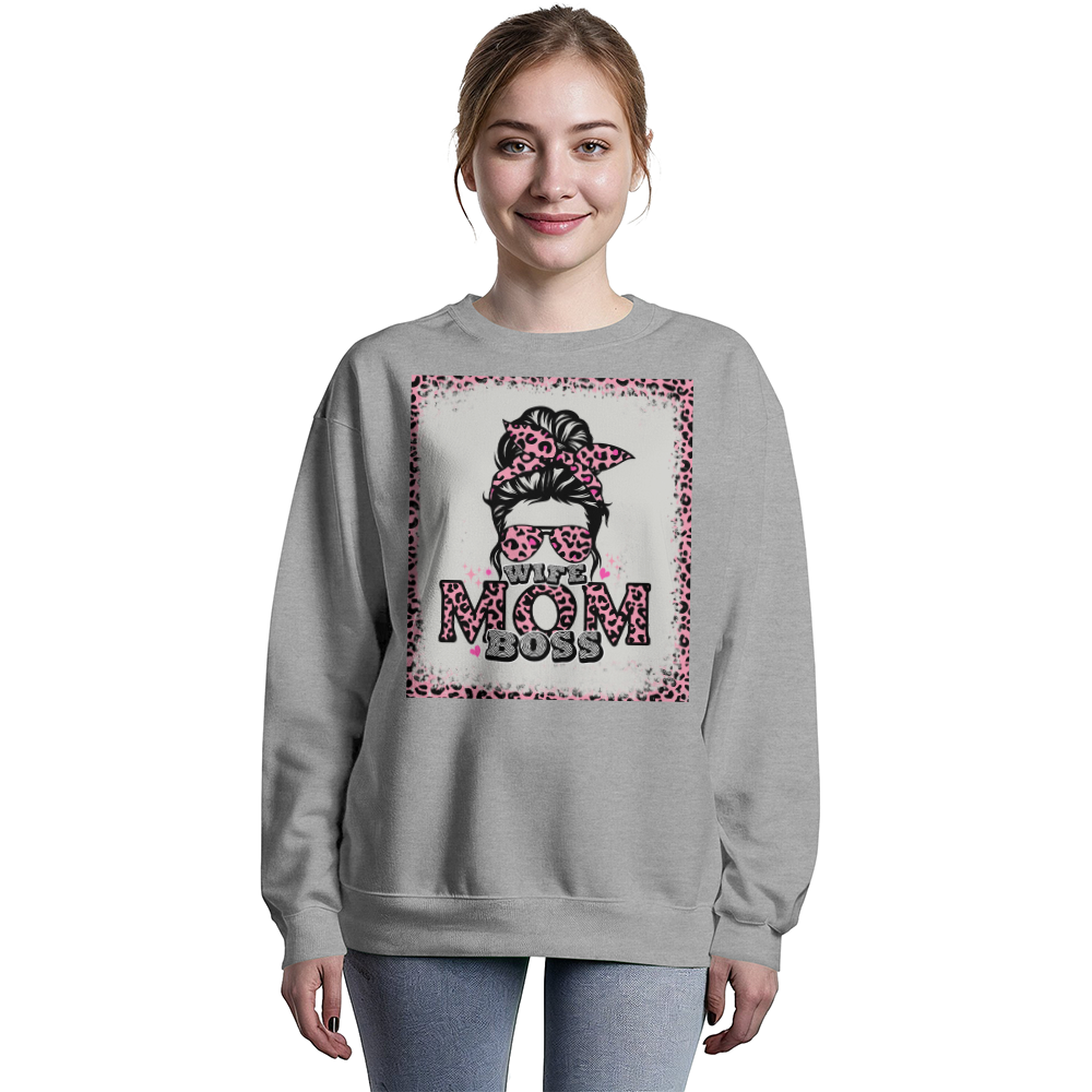 Bella + Canvas 3945 Unisex White, Black, Gray Unisex Crewneck Sweatshirt Front Print for Mom - Mother's Day Gift - Wife Mom Boss