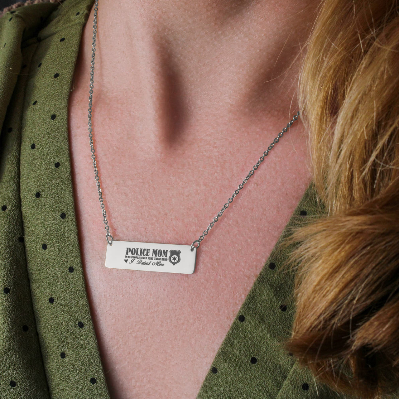 Horizontal Bar Necklace for Mom - Mother's Day Gift - Police Mom