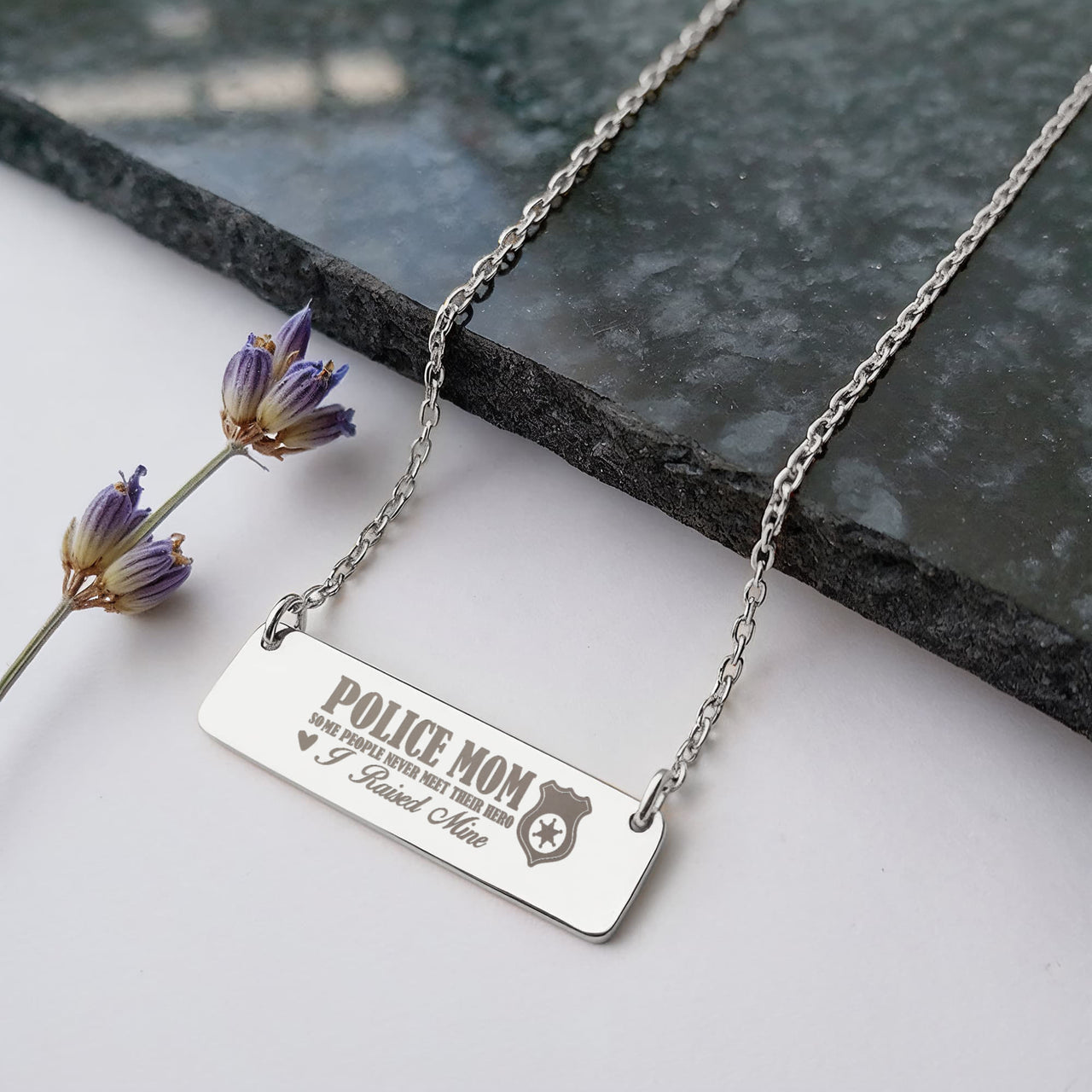 Horizontal Bar Necklace for Mom - Mother's Day Gift - Police Mom