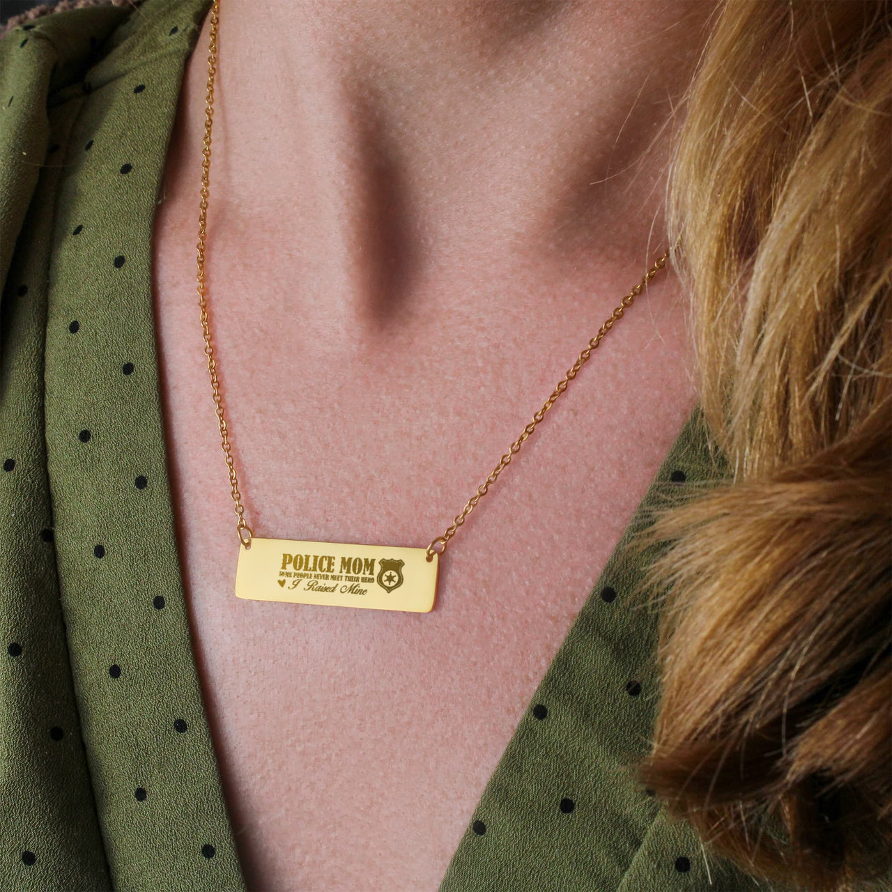 Horizontal Bar Necklace for Mom - Mother's Day Gift - Police Mom