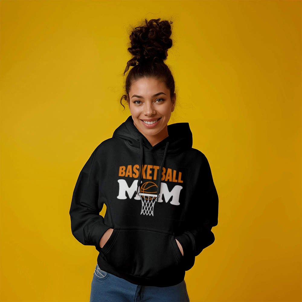 Gildan 18500 Unisex Black Hooded Sweatshirt Front Print - Mother's Day Gift - Basketball Mom