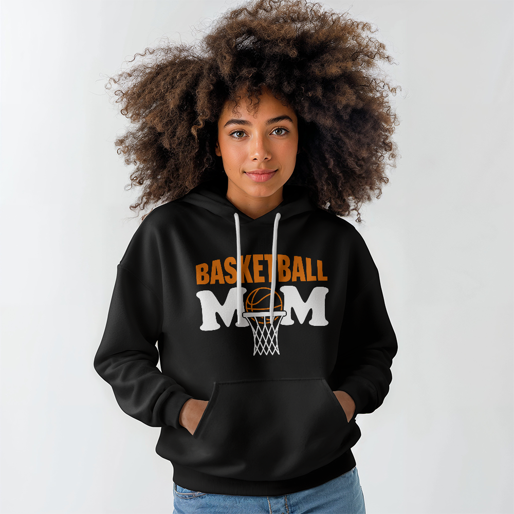 Gildan 18500 Unisex Black Hooded Sweatshirt Front Print - Mother's Day Gift - Basketball Mom