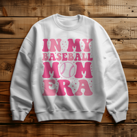 Gildan 18000 Unisex White, Black Crewneck Sweatshirt Front Print for Baseball Mom - Mother's Day Gift - In My Baseball Mom Era