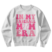 Gildan 18000 Unisex White, Black Crewneck Sweatshirt Front Print for Baseball Mom - Mother's Day Gift - In My Baseball Mom Era