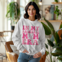 Gildan 18000 Unisex White, Black Crewneck Sweatshirt Front Print for Baseball Mom - Mother's Day Gift - In My Baseball Mom Era
