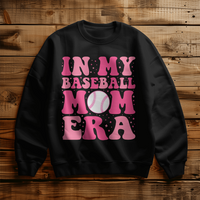 Gildan 18000 Unisex White, Black Crewneck Sweatshirt Front Print for Baseball Mom - Mother's Day Gift - In My Baseball Mom Era