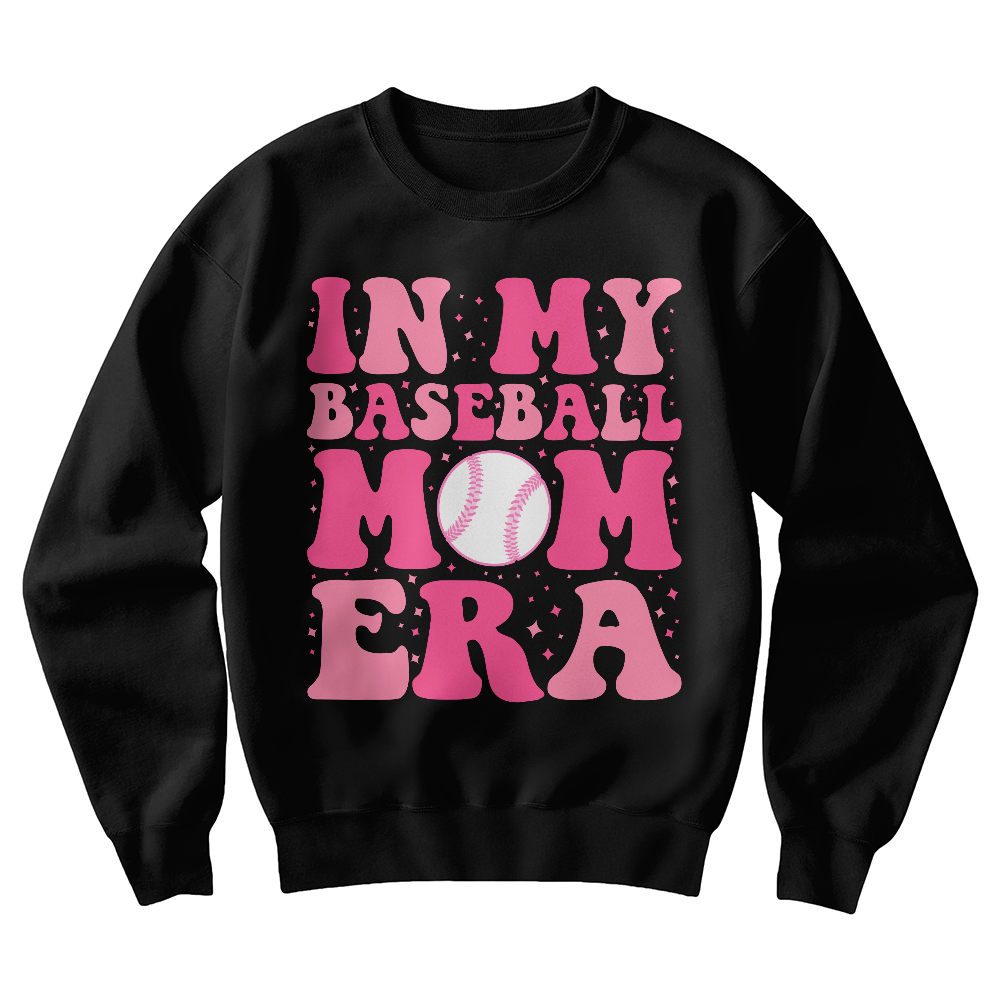 Gildan 18000 Unisex White, Black Crewneck Sweatshirt Front Print for Baseball Mom - Mother's Day Gift - In My Baseball Mom Era