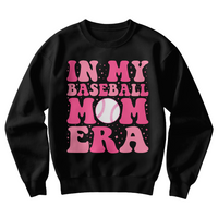 Gildan 18000 Unisex White, Black Crewneck Sweatshirt Front Print for Baseball Mom - Mother's Day Gift - In My Baseball Mom Era