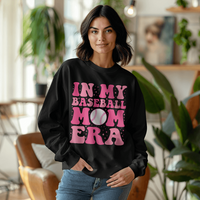 Gildan 18000 Unisex White, Black Crewneck Sweatshirt Front Print for Baseball Mom - Mother's Day Gift - In My Baseball Mom Era
